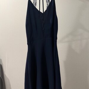Navy Blue Lace Mini Crossback Dress